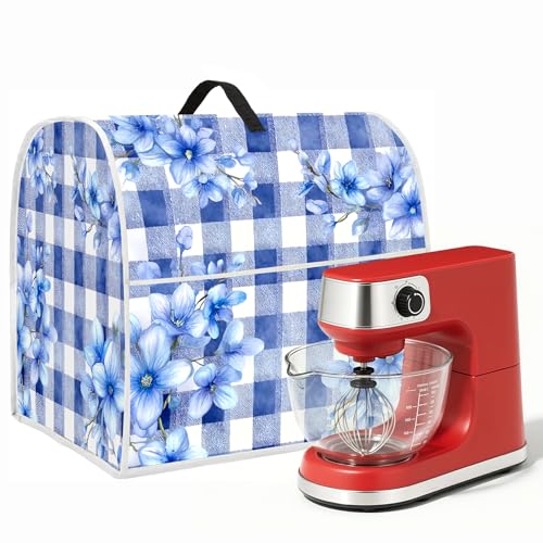 Stand mixer cover with handle and storage bag, reusable and washable, stylish retro floral design, keeps kitchen countertops clean and tidy (fits 6-8 quart mixers).