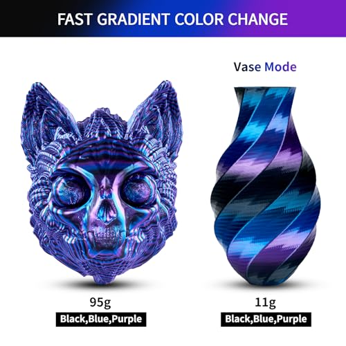 Image of ERYONE Silk Twist Rainbow 3D Printer PLA Filament 1.75 + /-0.03mm, Shiny Multicolor Filament PLA 1KG(2.2LBS), Obsidian (Black Blue Purple)