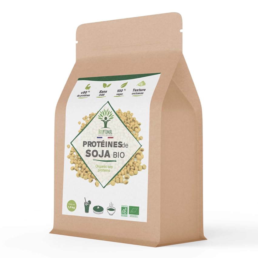 Protéine de Soja Bio - Bioptimal - 92% Protéines 17% BCAA - Haute Digestibilité - Energie Musculation - Poudre de Fève de Soja Biologique - 100% Pur -...