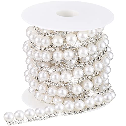 2 Yards Rhinestone Trim Pearls And Diamonds Crystal Chain Rhinestones Pearl Chain For Craft Rhinestone And Pearl Trim Applique Pearl Beaded Rhinestone Bridal Embellishments For Wedding (Classic Style) #TOP15