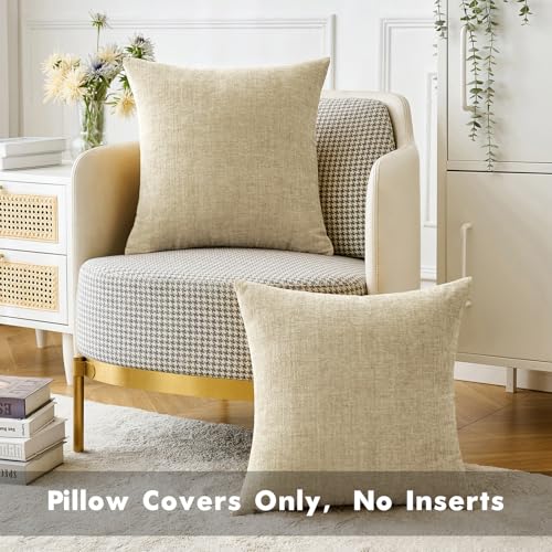 Image of MIULEE Pack of 2 Beige Throw Pillow Covers 18x18 Inch Soft Chenille Pillow Covers for Sofa Living Room Spring Home Decor Couch Solid Dyed Cases Not Pillow Inserts