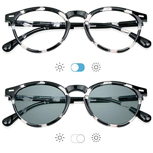 Image of YEIN 2 Pairs Of Bifocal Reading Glasses, Photochromic Gray Sunglasses, for Women /Men（Black&White,+0.75 /+3.25 Magnification）