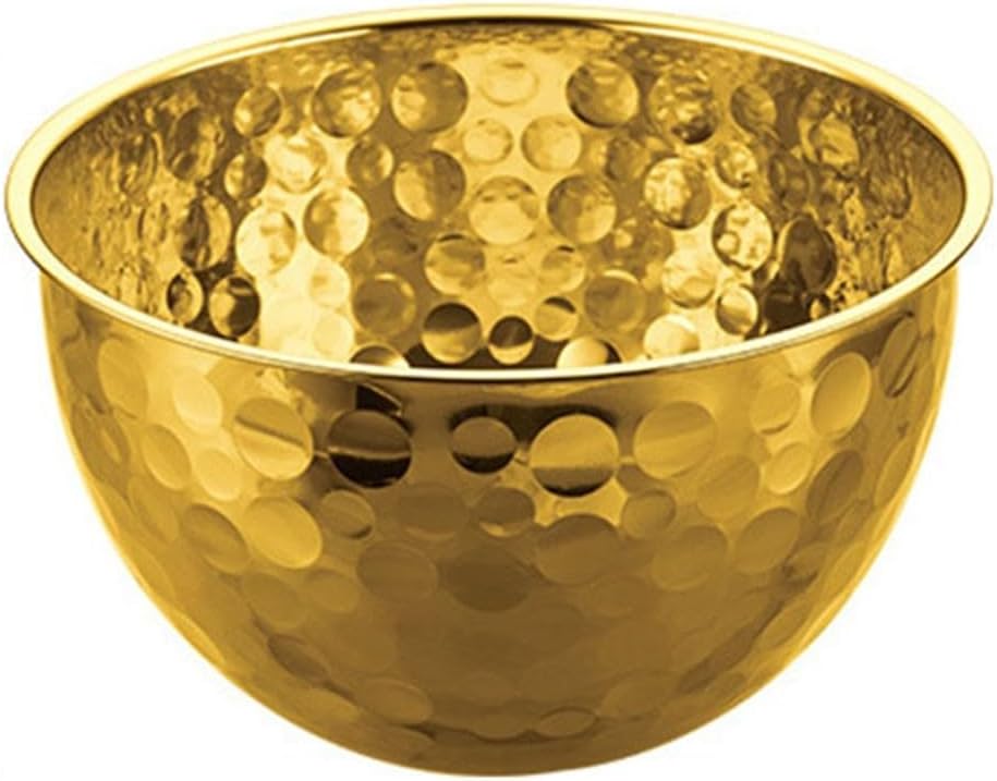 Stainless Steel Round Mixing Bowl with Hammered Surfaces Design for Beating Eggs Washing Greens and Salad Tossing Kitchen Tool in Various Colors and Sizes(Golden 28CM)