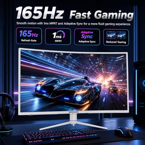 Image of Deco Gear 39 inch White Curved Gaming Monitor, QHD 2560x1440 165Hz 1ms MPRT, HDR400, 99% sRGB, 3000R VA Display, Adaptive Sync, 65W USB-C, HDMI 2.0 DisplayPort 1.4, Display for PC & Laptop