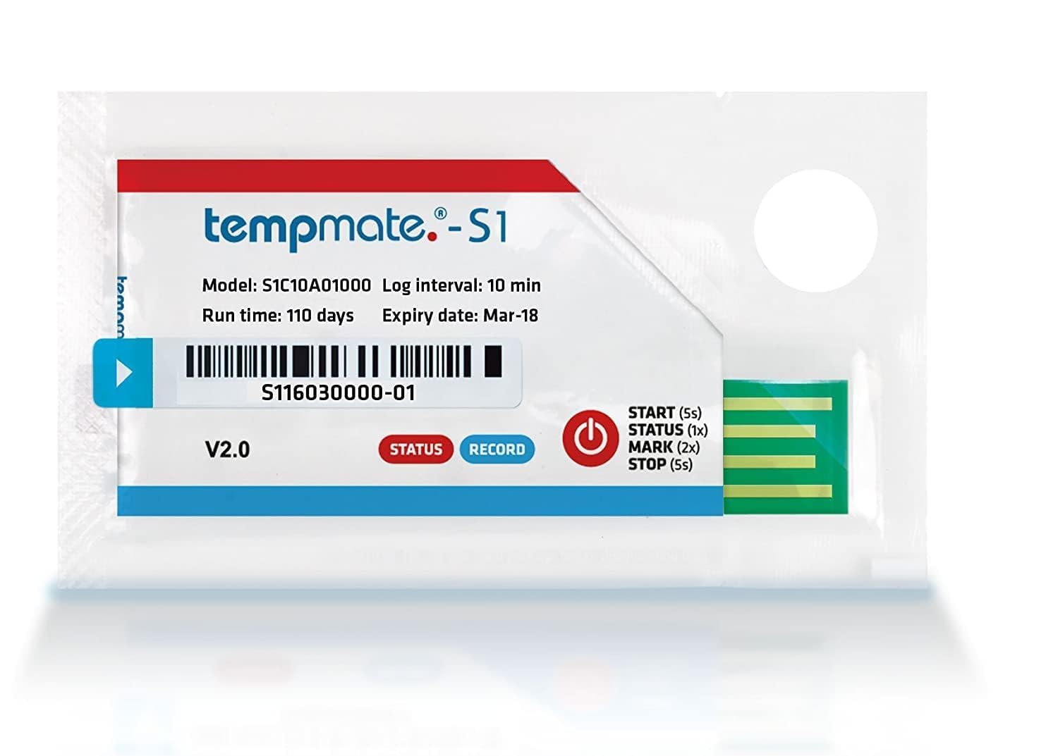 *Expédition le jour même* (Lot de 20) enregistreur de températureet d'humidité à usage unique (Plage : -22 °F à 158 °F) pour l'industrie alimentaire et les entrepôts | Tempmate S1