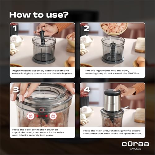 Image of CURAA ChopLab Pro Electric Vegetable Chopper & Meat Mincer | 300W Pure Copper Motor | 900ml Food-Grade Bowl | Onion Garlic Herb Cutter | By Chef Sanjyot Keer | 2 Yr Warranty