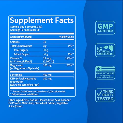 Image of Nello Supercalm Powdered Drink Mix Tub, Cortisol Reducer* and Sleep Aid Supplement, L Theanine, Ksm-66 Ashwagandha, Magnesium Glycinate, Vitamin D 3, No Sugar, Non GMO, 30 Ct, Strawberries & Cream
