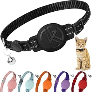 Tile Sticker Holder Cat Tracking Collar (2024) – Breakaway, Reflective Kitten Collar with Bell and Holding Case for Tile by Life360 (Black)