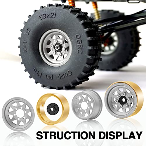 Image of OGRC 1.0 RC Wheel Rims with Brass Rings Deep Dish Wheel Rims 1.0 Beadlock Wheels for 1 /18 TRX4M 1 /24 SCX24 C10 JLU Deadbolt Gladiator Bronco Crawler Car (Grey)