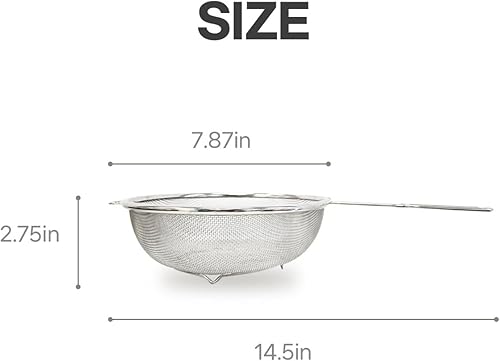 Miniatura 5 de Colador de malla fina de 8 pulgadas con asa, coladores de acero inoxidable, perfecto para tamizar, colar, drenar y enjuagar verduras, pastas