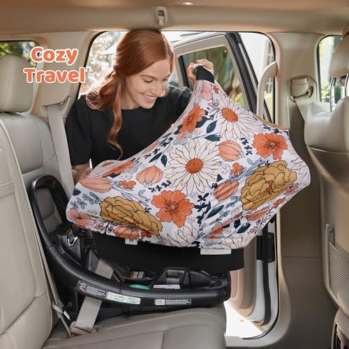 Image of Rquite All-in-1 Car Seat Cover Baby, Carseat Covers for Girl Boy, Stretchy Soft Infant Car Seat Cover, Multi-use Baby Carrier Cover, Car Seat Canopy, Stroller Sun Shade, Nursing Breastfeeding Cover