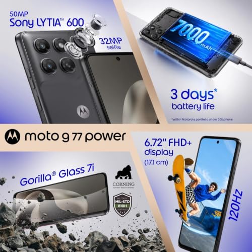 Image of Motorola G77 Power (Pantone Impenetrable, 8GB RAM, 128GB Storage) | MediaTek Dimensity 6400 Octa-Core Processor | 50MP + 8MP AI Dual Rear Camera | 32MP Front Camera | 6.72-inch FHD+ 120Hz Display |