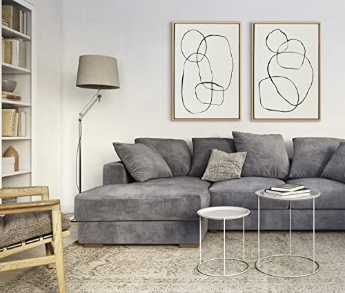 Kate And Laurel Sylvie Modern Circles And Going In Circles Framed Linen Textured Canvas Wall Art Set By Teju Reval Of Snazzyhues, 2 Piece 23X33 Natural, Decorative Abstract Art Prints For Wall #TOP1