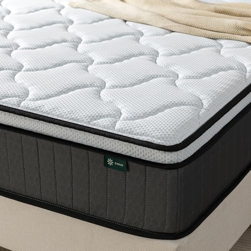 Zinus Colchón Doble de Espuma viscoelástica con muelles ensacados, 135 x 190 cm, 25 cm de Altura, firmeza Media, Tela Suave hipoalergénica y Transpirable, Alivio de presión, colchón de Lujo, Soporte