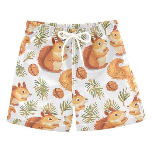 ALAZA Cute Squirrel Pine Nut Boys' Swim Trunks Beach Shorts Quick Dry Swimsuit 5T Multicoloured