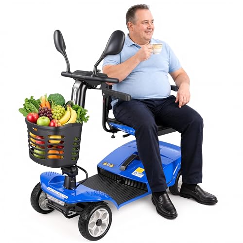 Image of 4 Wheel Mobility Scooter 400 LB Capacity, 550W Powerful Motor,Blue | 360 Adjustable Seat | 27.6 inch Armrest Spacing | Equipped with Automatic Brake & Basket | Suit for Seniors, Adults, Handicap