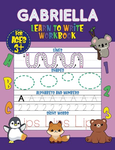 Gabriella Learn to Write Workbook - Lines, Shapes, Alphabets, Numbers, and Sight Words: Personalized Children Letter Tracing Workbook for Ages 3-5, ... with Colorful Pictures and Example Words image 2