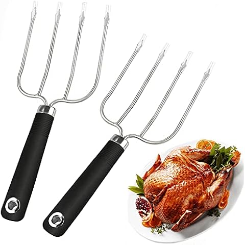 Turkey Lifter Forks Set of 2 Stainless Steel Turkey Lifters with Non-Slip Handle Turkey and Poultry Lifters Turkey Claws Carving Fork Cover