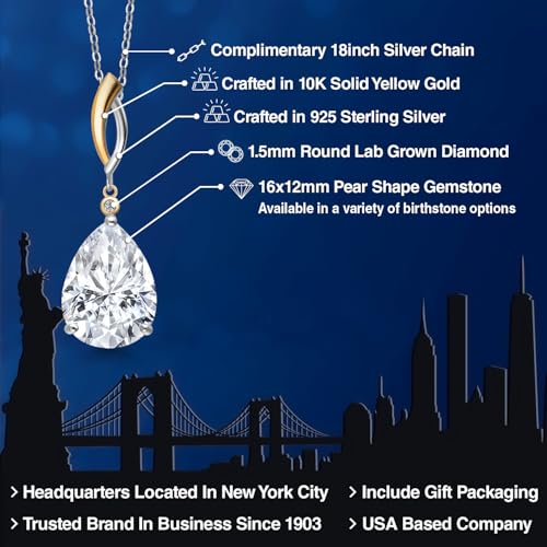 Gem Stone King 925 Silver and 10K Yellow Gold White Moissanite and White Lab Grown Diamond Pendant Necklace for Women | 9.19 Cttw | Pear Shape 16X12MM | With 18 Inch Chain2
