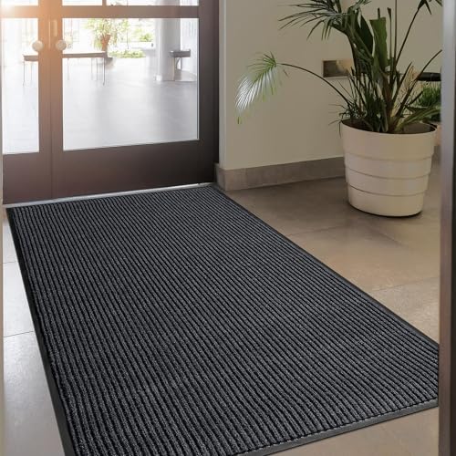 Image of Durable Rubber Door Mat - Heavy Duty, Indoor /Outdoor, Easy Clean, Waterproof, Low-Profile Mat for Entry, Patio, Garage - Stylish (Charcoal, 2' x 3')