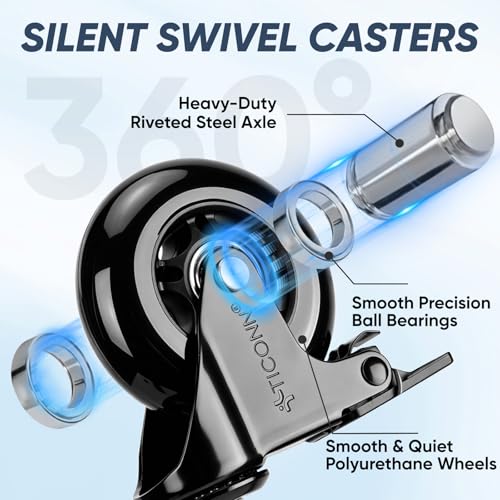Image of TICONN Office Chair Caster Wheels Set of 5 for Tile, Hardwood Floors and Carpets, Universal Fit for Most Chairs (Black with Brake)
