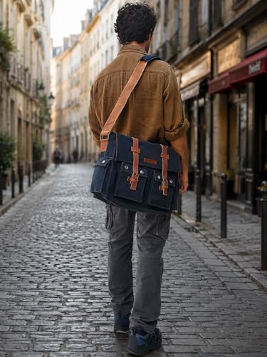 Image of The House of tara Canvas Messenger bags Large | Cotton Sling One Side Shoulder Bags for Men & Women with Adjustable Crossbody strap, Padded Partition & 4 External Pockets