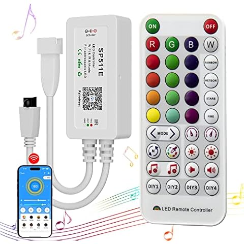 PAUTIX WiFi Music Pixel LED Smart Controller SP511E,for WS2811 WS2812 SM16703 Addressable Dream Color LED Strip Pixels Light DC5V-24V APP/IR Remote Control(NOT for RGB LED Strip Without Smart IC) Cover