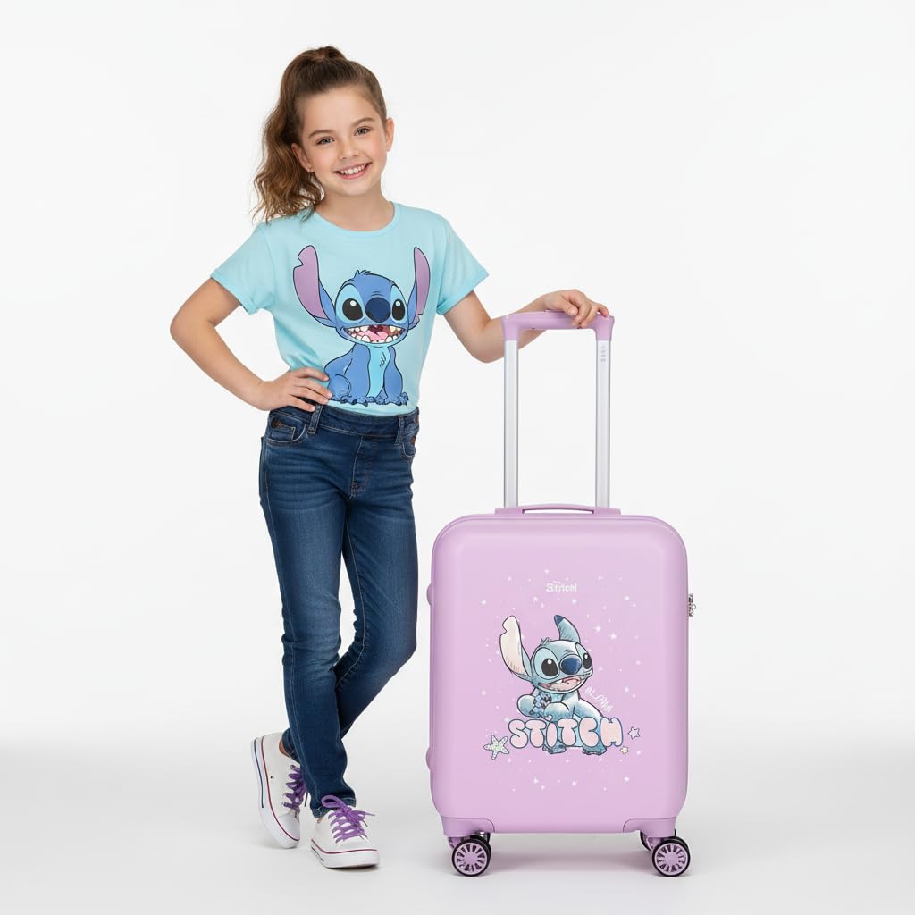 Joumma Disney Lovely Stitch Maleta Infantil Maleta Cabina Azul Blanco Rígida ABS Cierre de combinación Lateral 4 Ruedas Equipaje de Mano