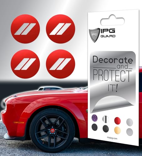 Image of IPG Compatible with Dodge Charger, Challenger, Durango (2017-2023) Wheel Center Cap Overlay Decal Sticker Wrap Kit - Hash Rhombus Design - Personalize Your Vehicle (Outer Logo, Red Pearl)