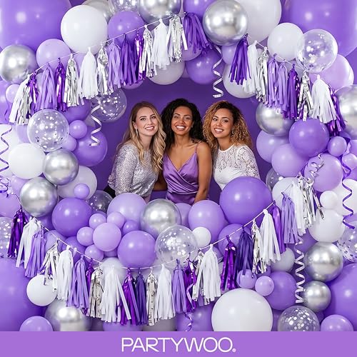 Image of PartyWoo Purple Balloons 100pcs Different Sizes of 18 12 10 5 Inch Purple Balloon Arch Kit Garland for Birthday Engagement Wedding Bachelorette Bridal Shower Butterfly Party Decorations Purple-Y15