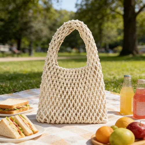 Bolsa de praia feminina, bolsa de ombro de crochê, bolsa de mão despojada para viagem, piquenique, férias, acessórios de praia, mochila, carteira, mochila