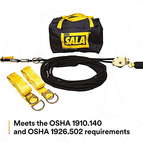 Image of 3M DBI-SALA Sayfline 7600505 Horizontal Lifeline System, 50-Foot Kernmantle Rope with Tensioner, Energy Absorber, Two 6-Foot Tie-Off Adaptors, Carrying Bag, Black