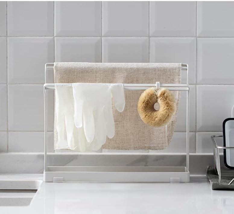 Image of ARHAT ORGANIZERS Foldable Hand Towel Stand | Towel Holder for Washbasin & Kitchen | Hand Towel Holder for Bathroom, Countertop & Vanity | 3 Towel Drying Stand, Napkin Stand (White, 2-Layer)