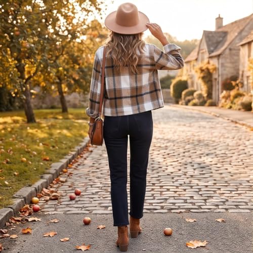 SdGgsgv Plaid Crop Jacket Women Button Up Loose Fit Fall Light Jackets - image 7