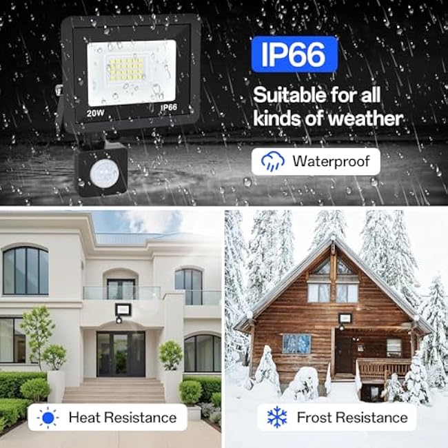 20W Flood Light Motion Sensor Light 6000K Outdoor Floodlight 2 Pack