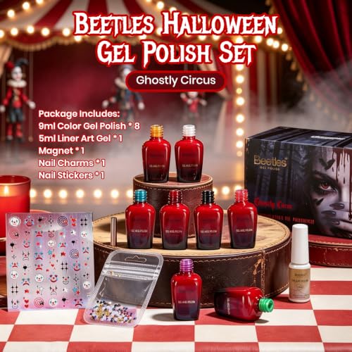 Image of Beetles Halloween Gel Nail Polish Set, 8 Colors Fall Orange Red Purple