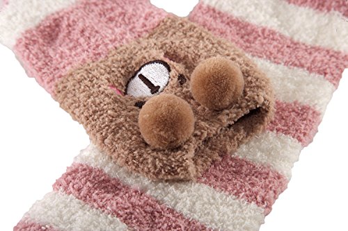 Littleforbig Cute Animal Coral Fleece Thigh High Long Striped Socks 2 Pairs2
