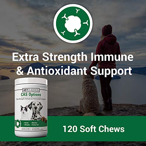 Vet Classics CAS Options Extra Strength Immune Support for Dogs, Cats – Pet Health Supplement, Dog Antioxidant Care – Extra-Strength Dog Supplement Formula – 120 Soft Chews Vet Classics CAS Options Extra Strength Immune Support for Dogs, Cats – Pet Health Supplement, Dog Antioxidant Care – Extra-Strength Dog Supplement Formula – 120 Soft Chews