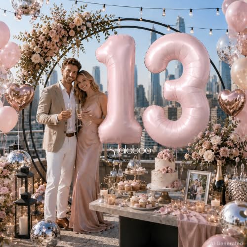 Image of 40 Inch Light Pink Number 13 Balloon 0-9 13th Foil Big Giant | Digital for Birthday Anniversary Graduation Decorations