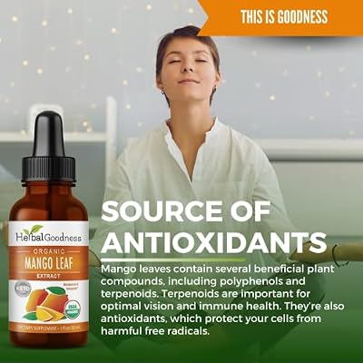 Herbal Goodness Organic Mango Leaf Extract Liquid | Metabolism & Immune Support Drops | Alcohol-Free African Mango Leaf Supplement for Digestion & Glucose Balance | Non-GMO, Vegan - 1 fl oz