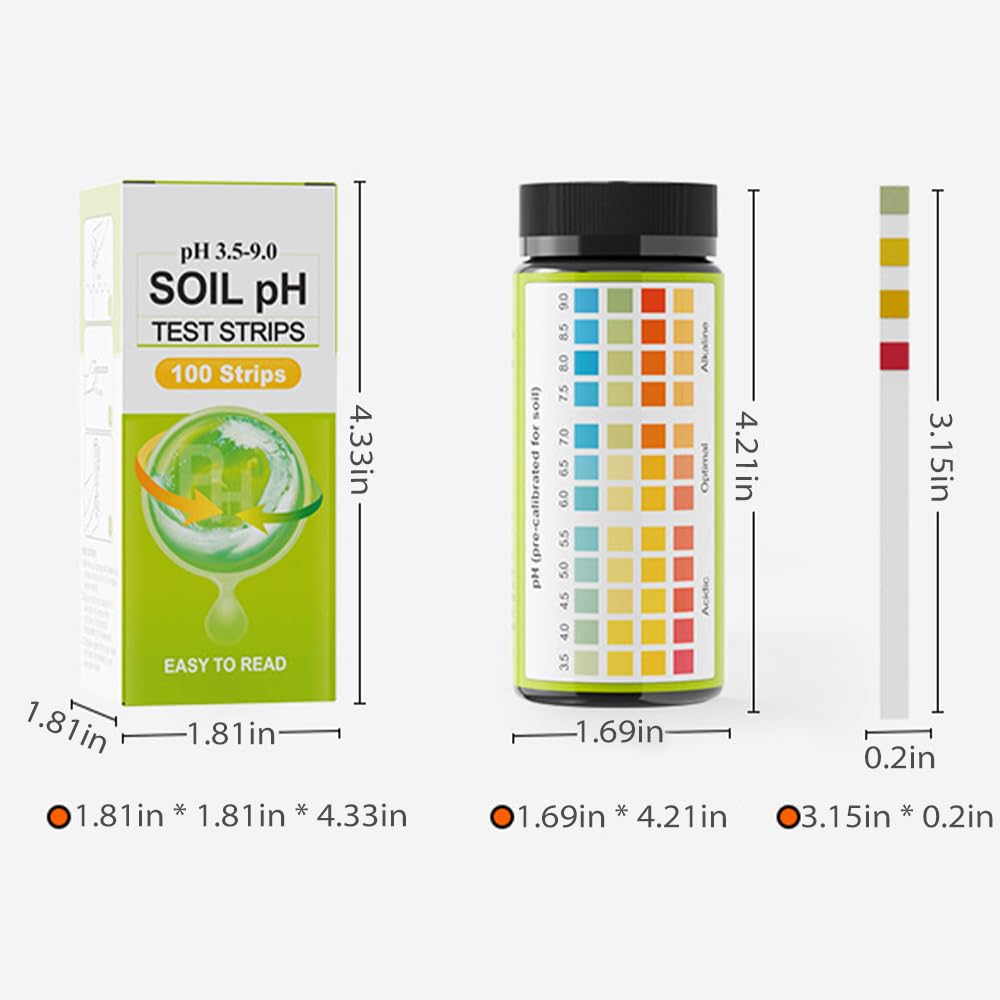 100 pH-teststrips voor de bodem, pH-bereik 3,5 - 9, eenvoudig en snel gebruik, voor tuin, landbouw en kamerplanten, betrouwbare bodemteststrips voor nauwkeurige resultaten