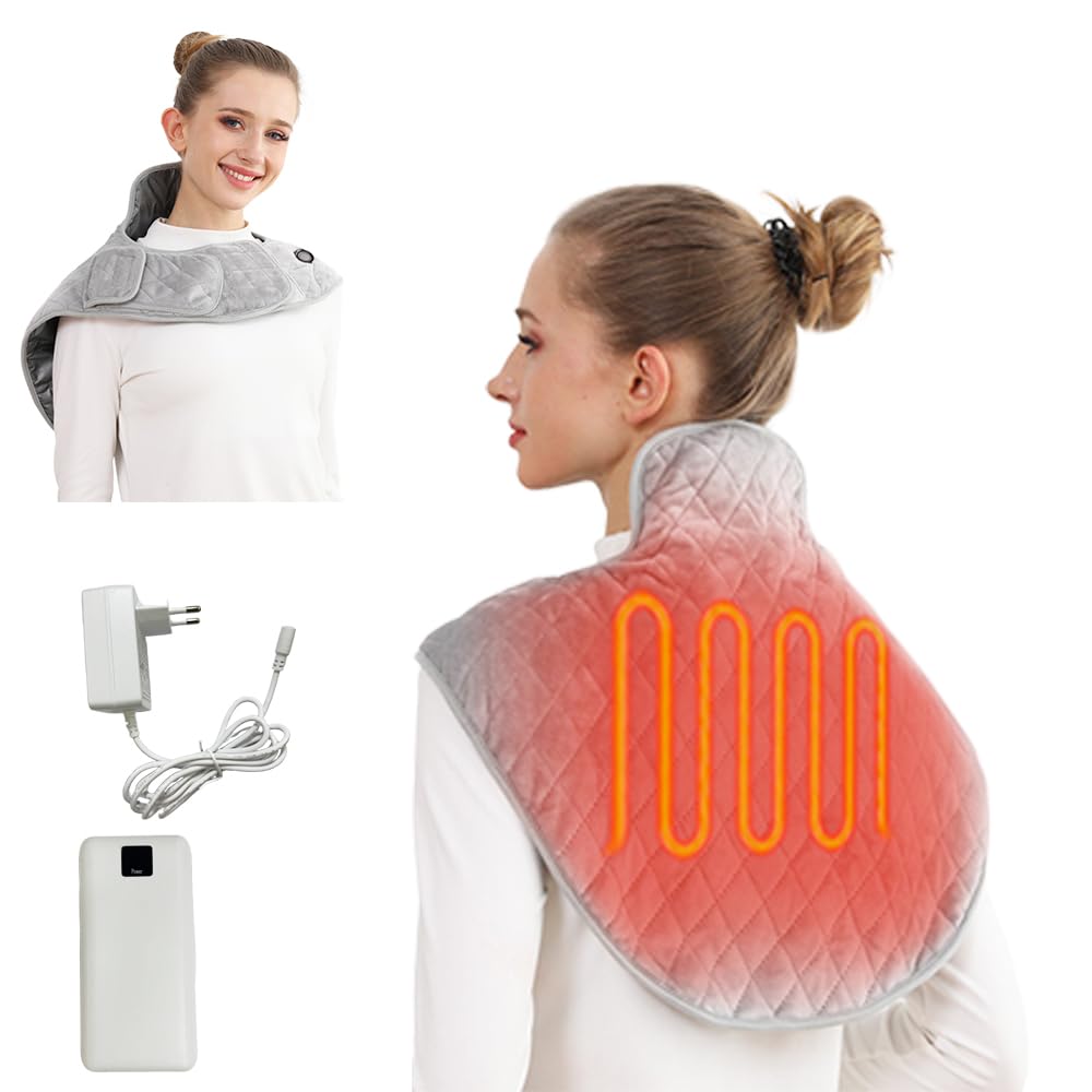 Coussin Chauffant Sans Fil Portatif avec Batterie 16000mAh, 3 Températures & Arrêt Automatique pour Cervicales et Épaules