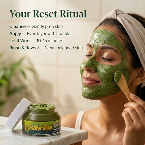 Image of Kalyntika Supergreen Reset Mask | Purify Oily & Congested Skin | 50g | Kale, Spirulina, Moringa, Bentonite Clay. Skin feels clear & lighter in 2 weeks