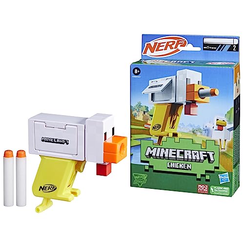 Nerf Microshots Minecraft Chicken Blaster, Includes 2 Nerf Elite Foam Darts
