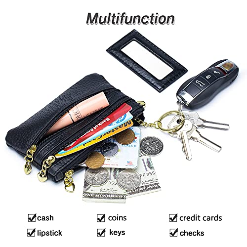 Imeetu Leather Coin Purse For Women, Small Change Purse For Coins, Coin Pouch Wallet With 4 Zippered Pockets (Dark Green) #TOP3