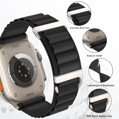 Ctswx Alpine Loop Compatible with Apple Watch 3 Band 49mm 46mm 45mm 44mm 42mm 41mm 40mm 38mm Men Women, Nylon Sport Loop for Apple Watch Ultra 2/1 iWatch Series 11 10 9 8 7 6 5 4 3 2 1 SE (Black/Dark Green, 42mm(Series 3)/49mm/46mm/45mm/44mm) by Ctswx - Used condition - Image 2