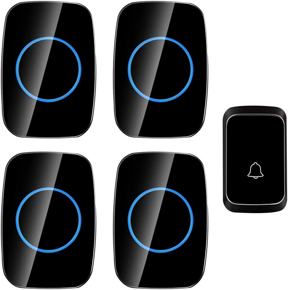 Wireless Doorbell Waterproof, LED Flashing Light Remind/4 Volume Reminders Remote Doorbell, 300M Ultra-Long Range / 58 Music Melody, 1 Transmitter 4 Receiver,White,Gold