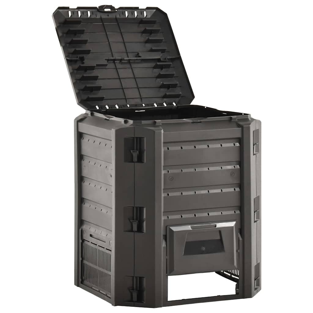 Composter da giardino nero 380 L con coperchio e aletta