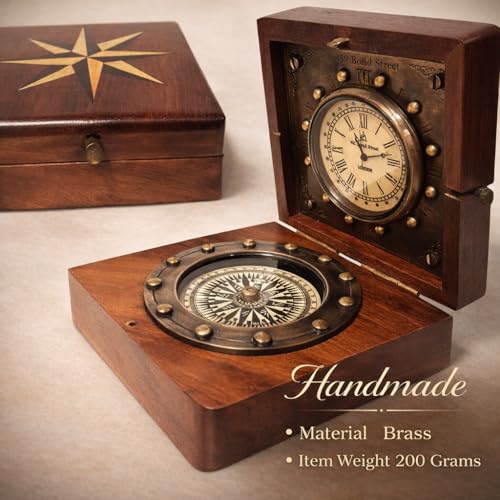 Brújula Náutica Vintage en Caja de Madera miniatura 4