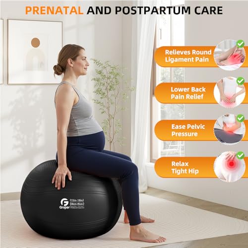 Image of Gruper Yoga Ball, Extra Thick Non Slip Exercise Ball for Workout, Yoga, Pregnancy, 4 Sizes Anti Burst Chair for Home and Office, Includes Foot Pump & Fitness Guide